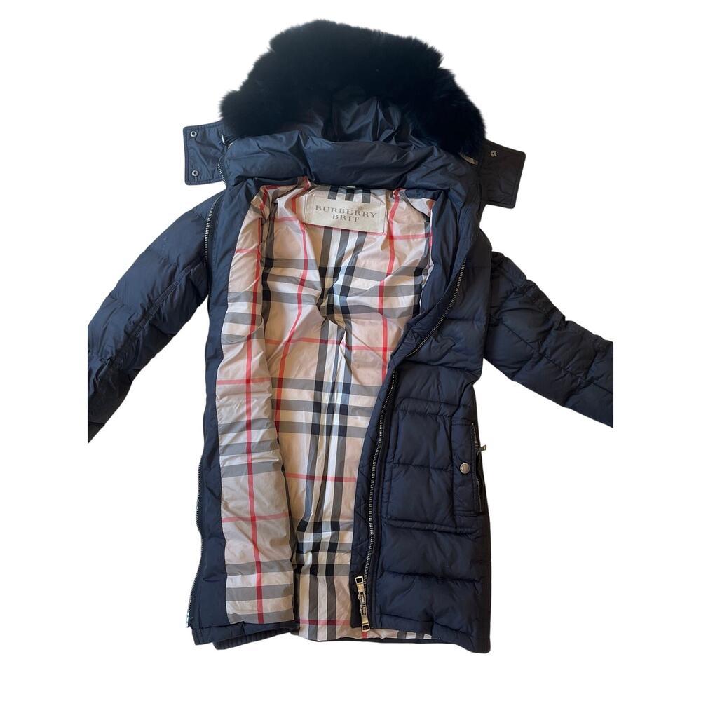 Authentic Burberry brit down coat with fur hood
